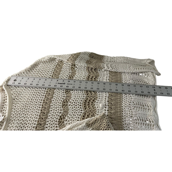 Beach Lunch Lounge Collection Womens Medium Cream Tan Striped Sweater Open Knit - Picture 6 of 9